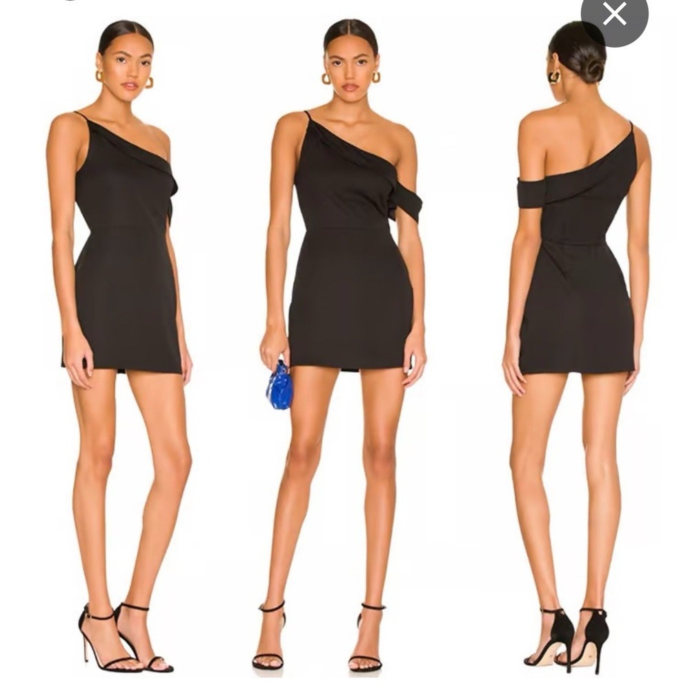 Superdown Keyonne Black Mini Dress Asymmetric One Shoulder Draped Sleeve XS